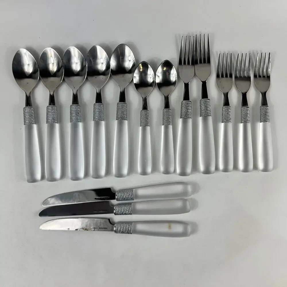 Farberware 15Pc Frosted Handle Flatware Set Stainless Steel Knives Forks Spoons